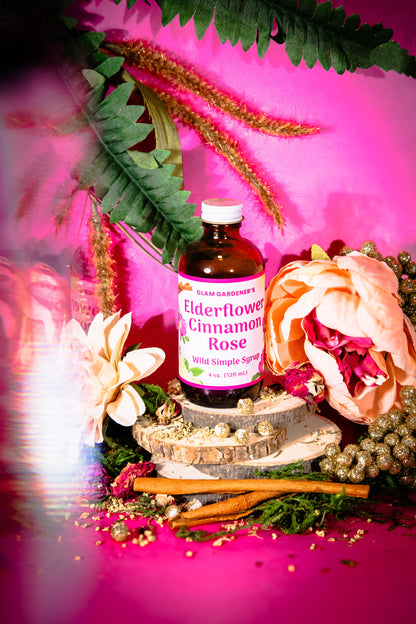 Elderflower, Cinnamon & Rose simple syrup • wildcrafted & organic sweetener