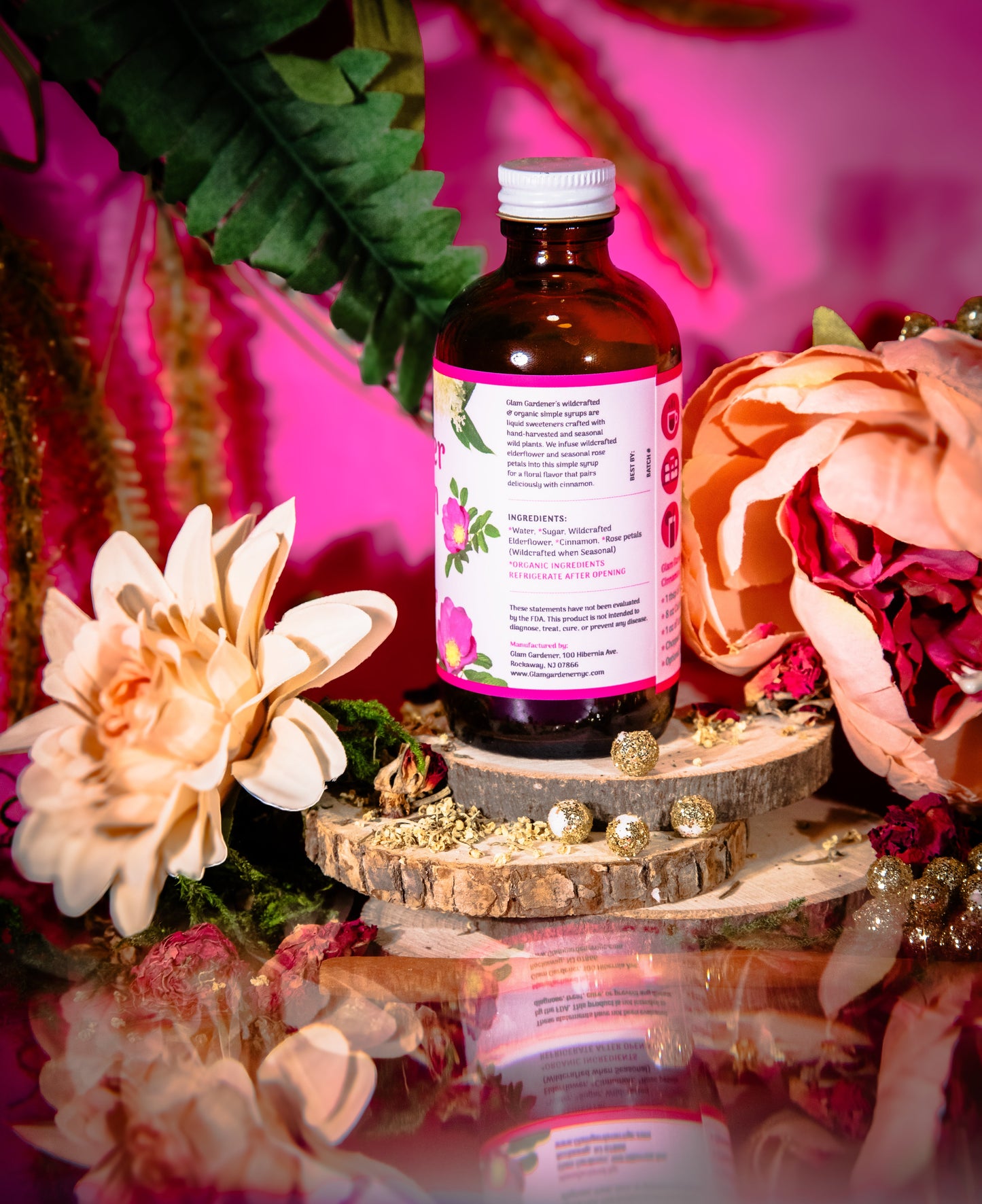 Elderflower, Cinnamon & Rose simple syrup • wildcrafted & organic sweetener