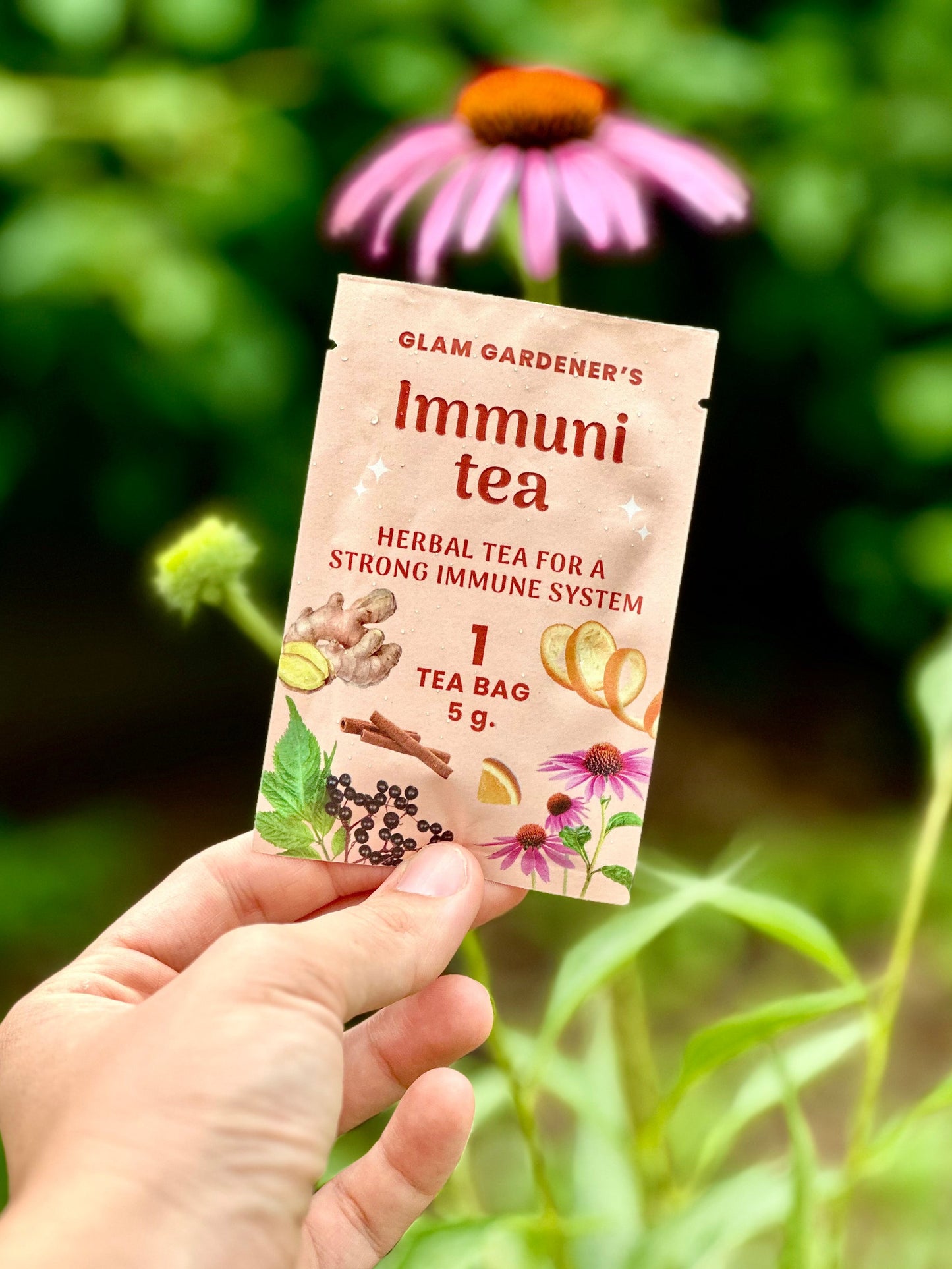 Immunitea • Single Tea Bag• Herbal tea with Elderberry, Echinacea, Orange Peel, Cinnamon & Ginger