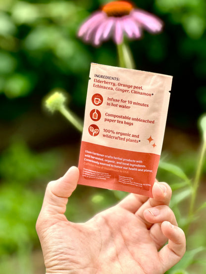 Immunitea • Single Tea Bag• Herbal tea with Elderberry, Echinacea, Orange Peel, Cinnamon & Ginger