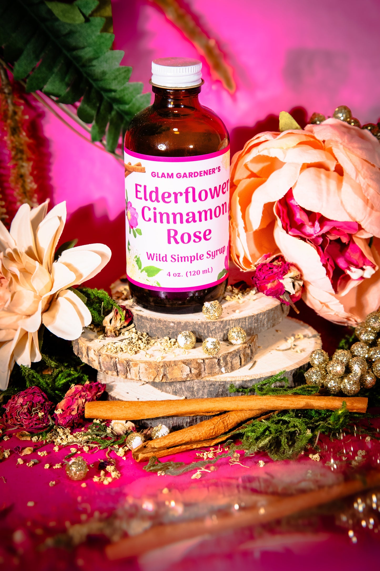 Elderflower, Cinnamon & Rose simple syrup • wildcrafted & organic sweetener