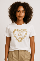 Plant Based Love Funny Vegan Premium Tshirt (Gold) - Vegan America