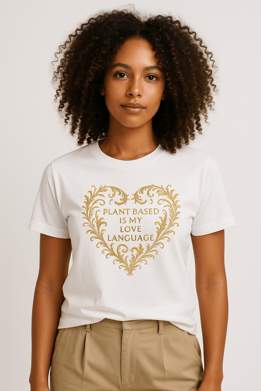 Plant Based Love Funny Vegan Premium Tshirt (Gold) - Vegan America