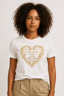 Plant Based Love Funny Vegan Premium Tshirt (Gold) - Vegan America