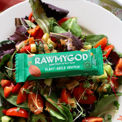 RAWMYGOD Plant-Based Protein Raw Fruit & Nut Bar, Box of 16