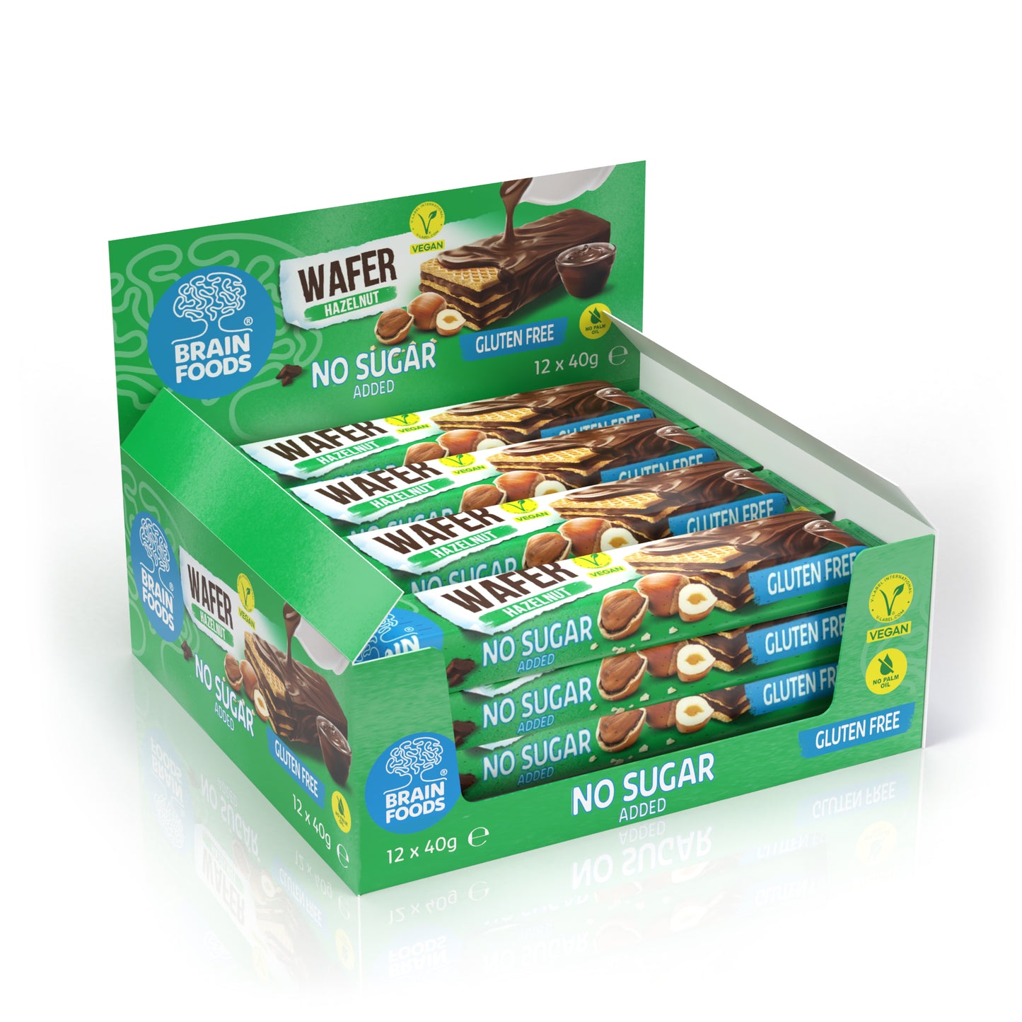 BRAIN FOODS Hazelnut Chocolate Gluten Free Vegan Wafer, Box of 12