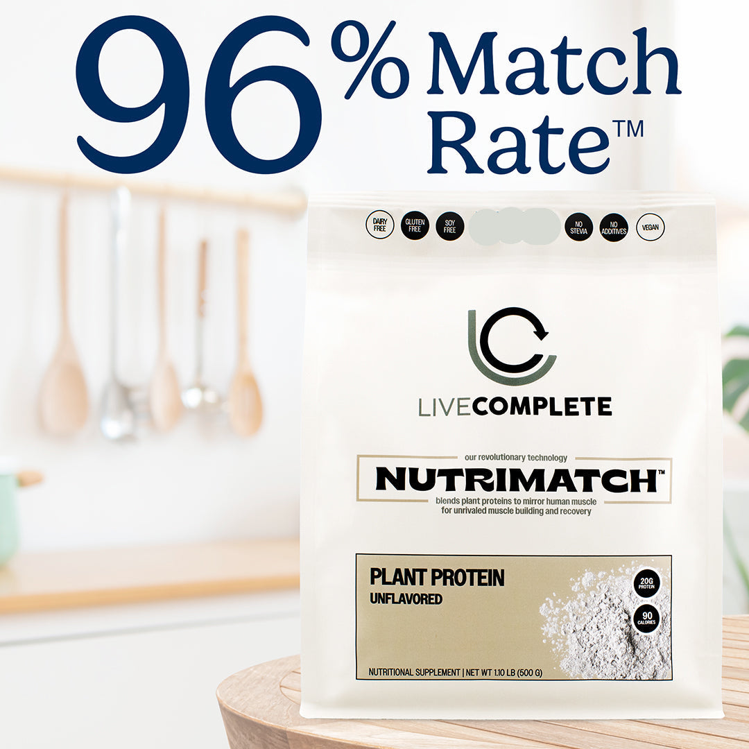 LiveComplete NutriMatch™ Plant Protein | Unflavored | 10 Servings | 20g Clean Plant Protein Powder with 96% Match Rate
