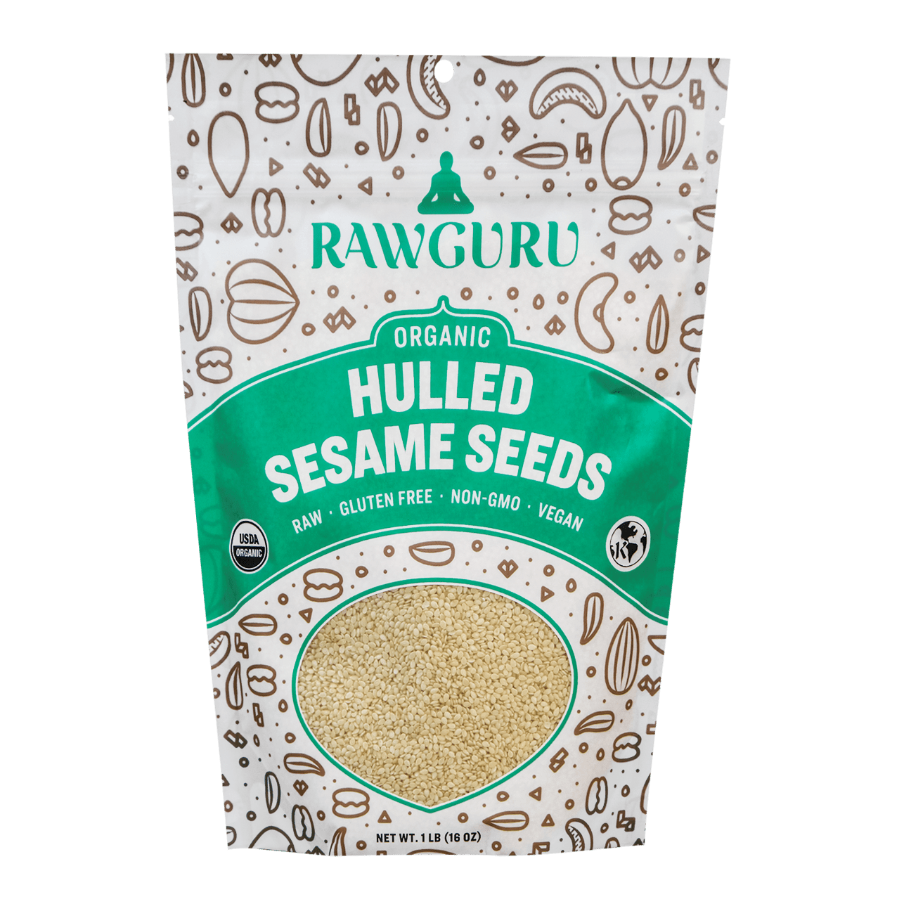 RawGuru Organic Hulled Sesame Seeds - 16 oz - Vegan America