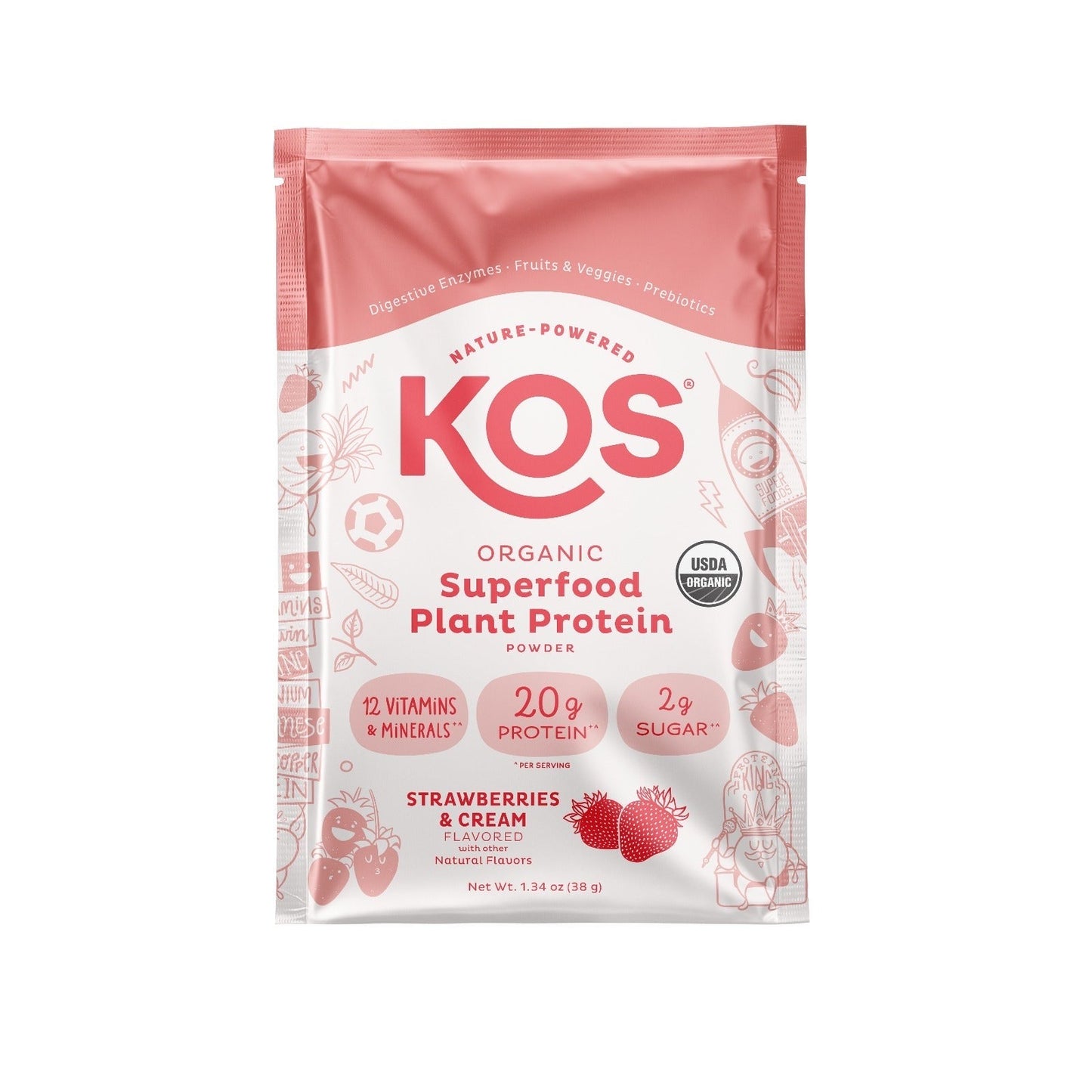 Organic Plant Protein, Strawberries & Cream, Single Serving