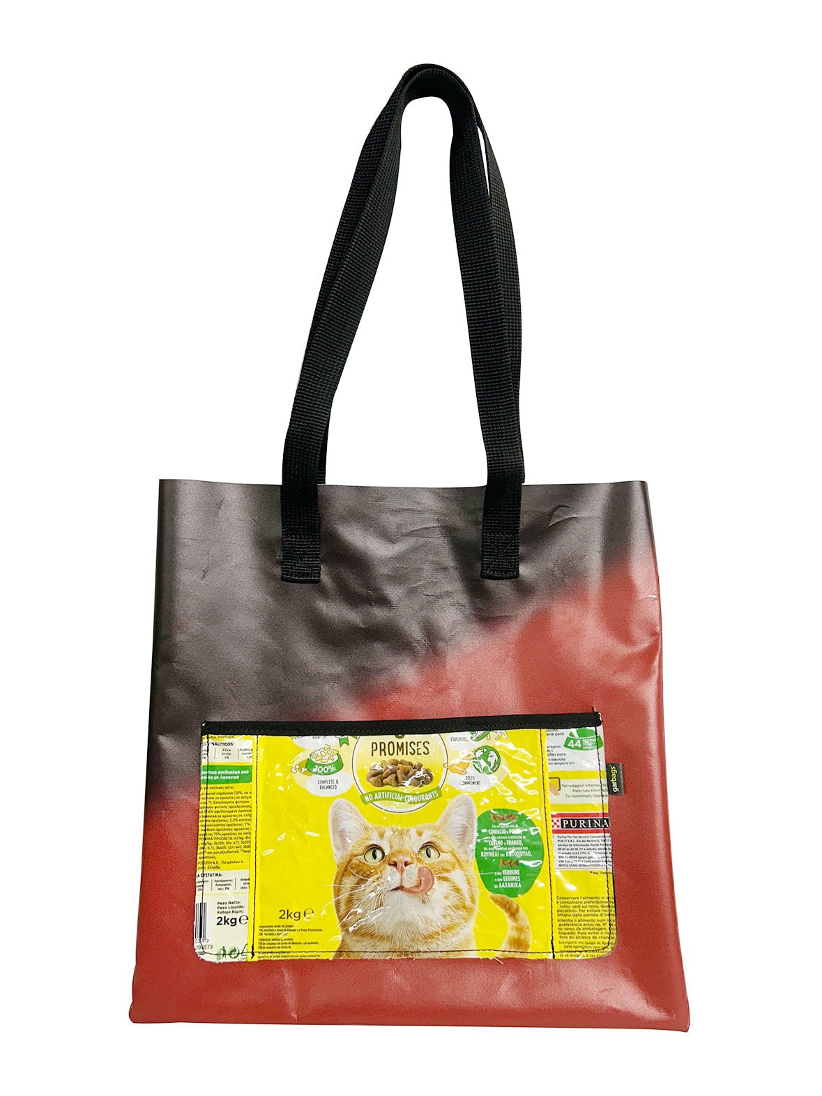 shopping bag cat food yellow, black and brown - Vegan America