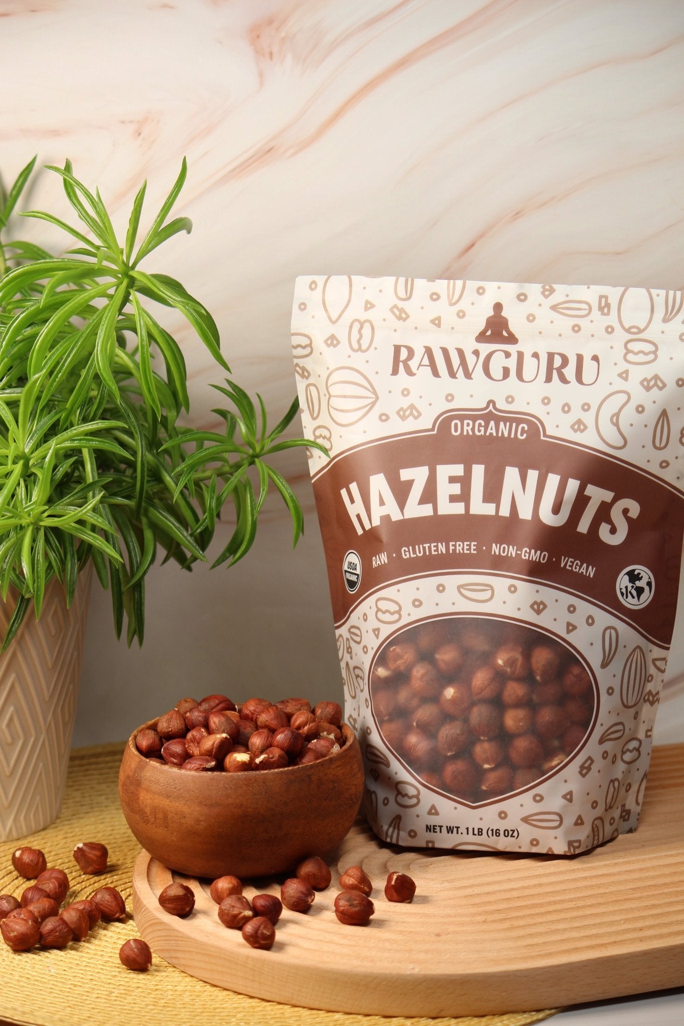 RawGuru Raw Organic Hazelnuts - 16 oz - Vegan America