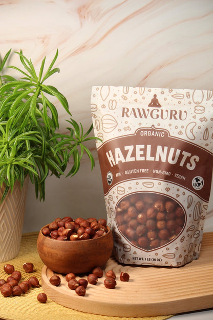 RawGuru Raw Organic Hazelnuts - 16 oz - Vegan America