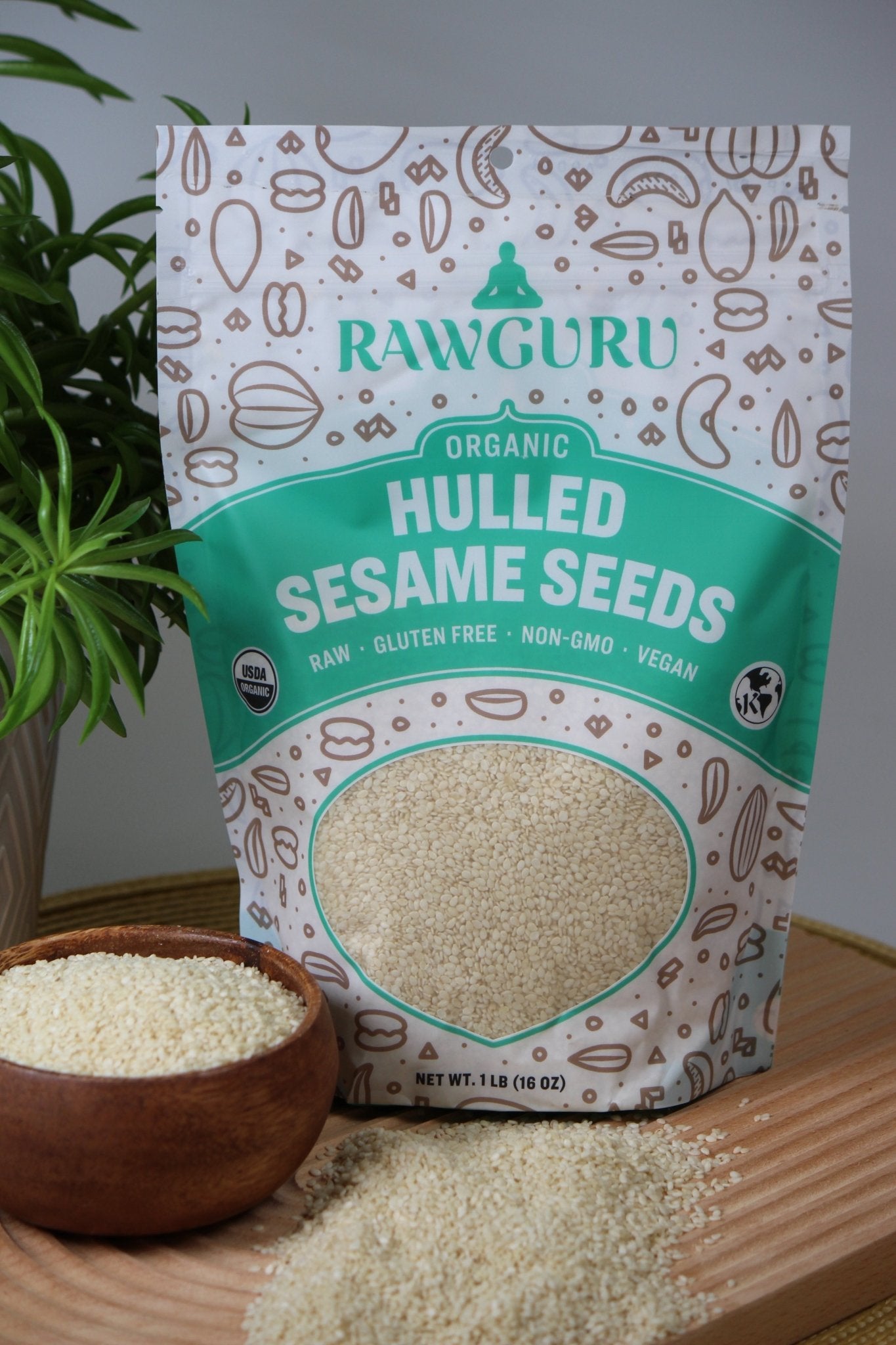 RawGuru Organic Hulled Sesame Seeds - 16 oz - Vegan America