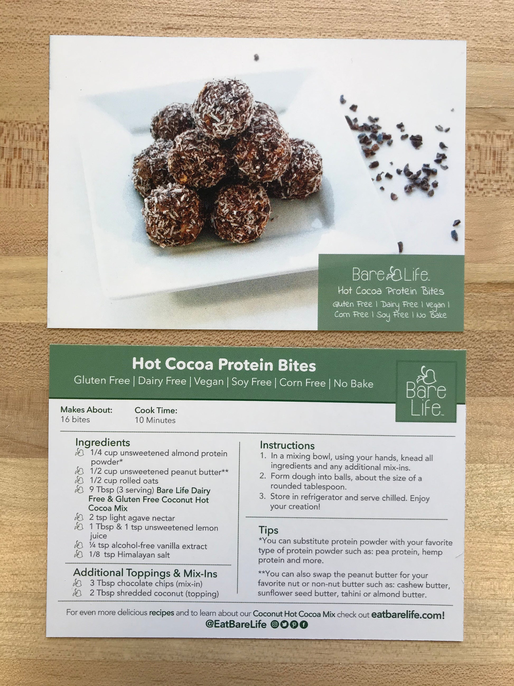 Hot Cocoa Protein Bites Recipe Cards - Bare Life