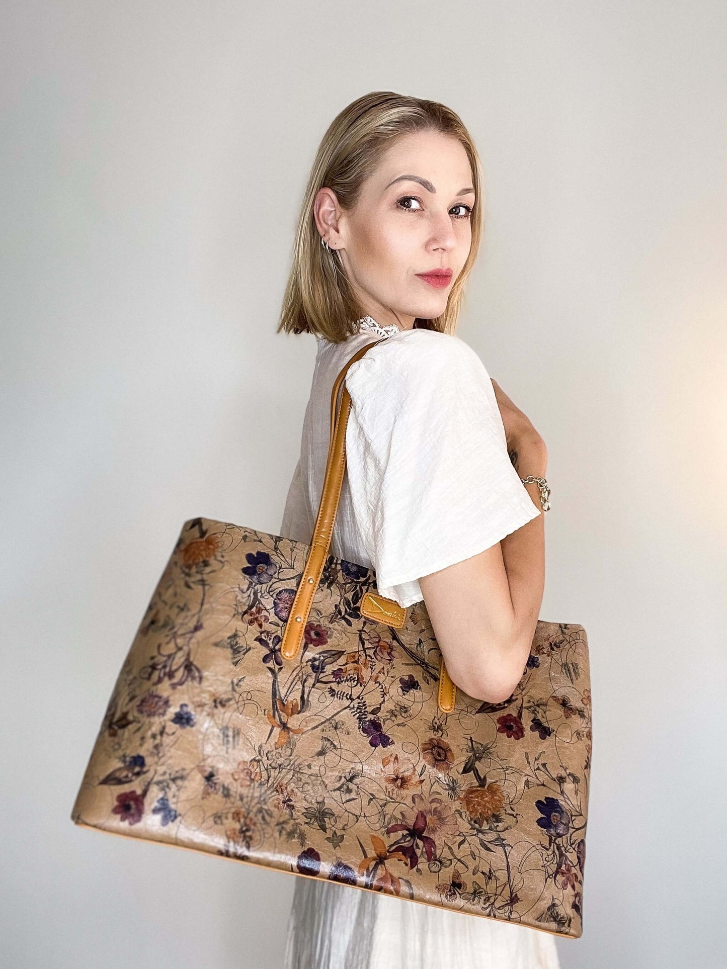 Debut Casual Kraft Paper Floral Tote - Vegan