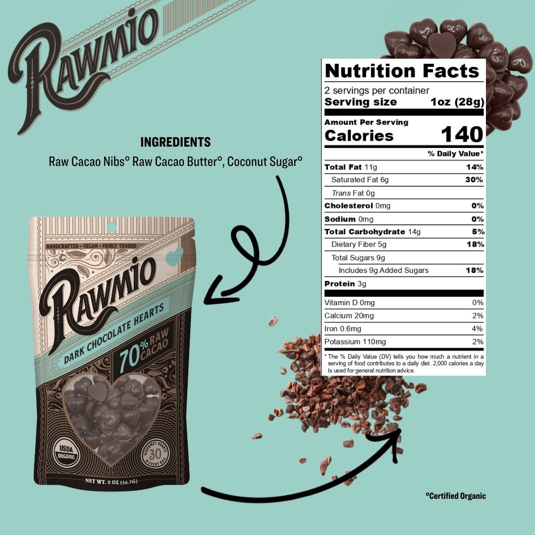 Rawmio Dark Chocolate Hearts - 70% Cacao - Vegan America