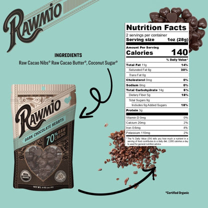 Rawmio Dark Chocolate Hearts - 70% Cacao - Vegan America