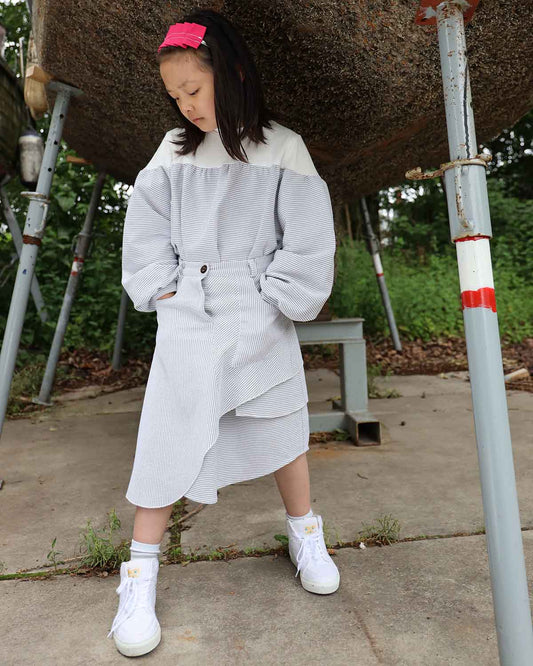 Girls Asymetrical Skirt with Grey Stripes