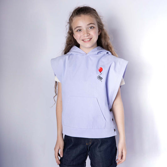 Kids Lilac Sleeveless Hoodie with Embroidery