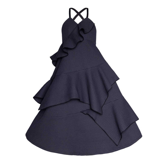 Black Waffle Cotton Gown for Girls