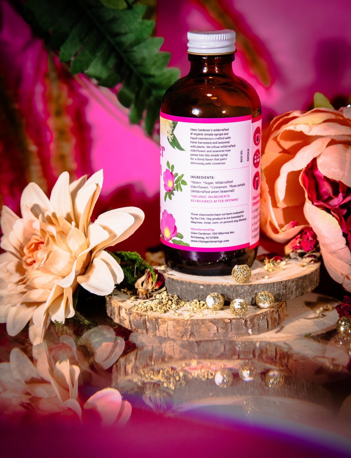 Elderflower, Cinnamon & Rose simple syrup • wildcrafted & organic sweetener
