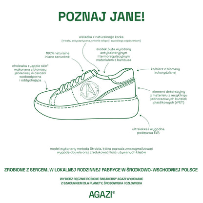 Jabłkowo - kukurydziane sneakersy JANE – karmel - Vegan America