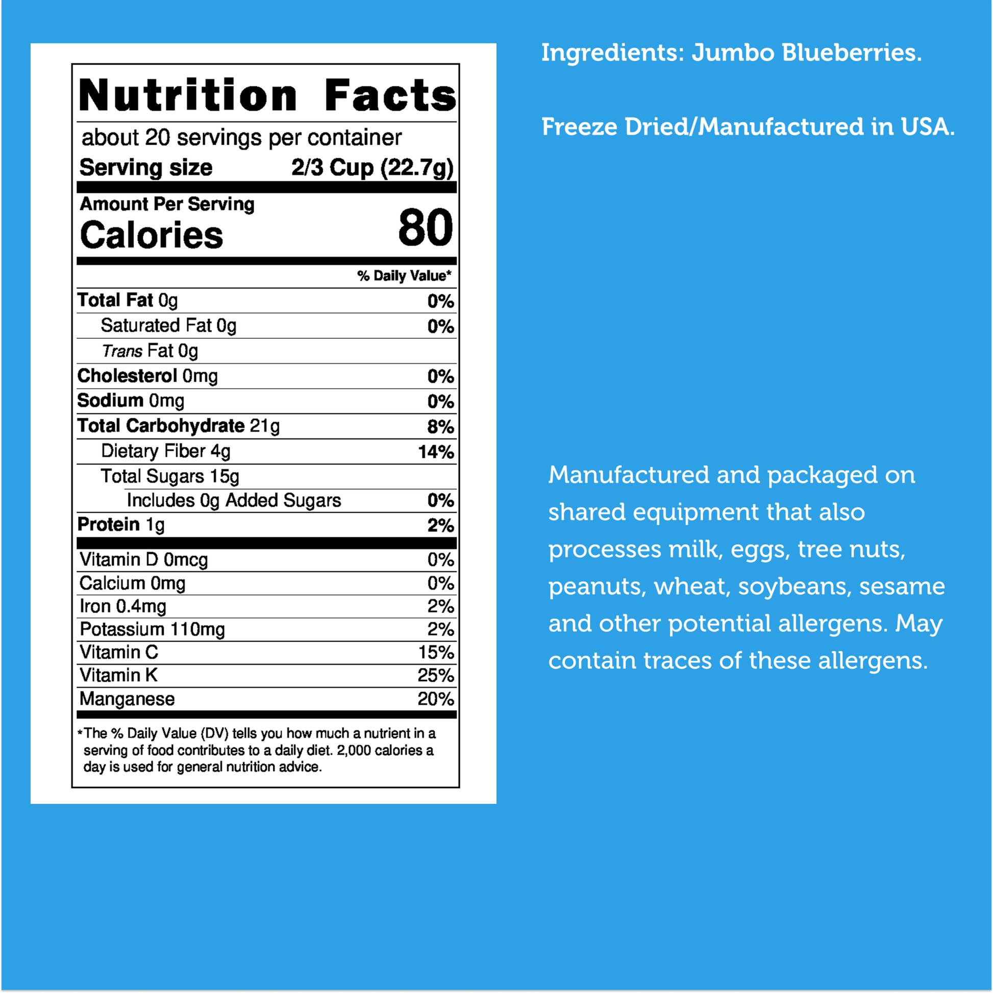 Freeze Dried JUMBO Blueberries - Vegan America