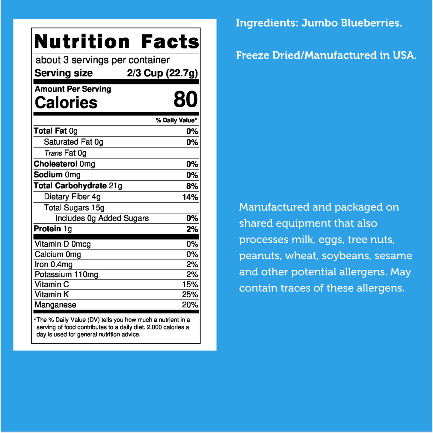 Freeze Dried JUMBO Blueberries - Vegan America