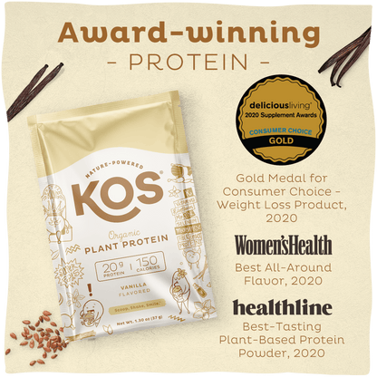 KOS Organic Plant Protein, Vanilla, 12 Count