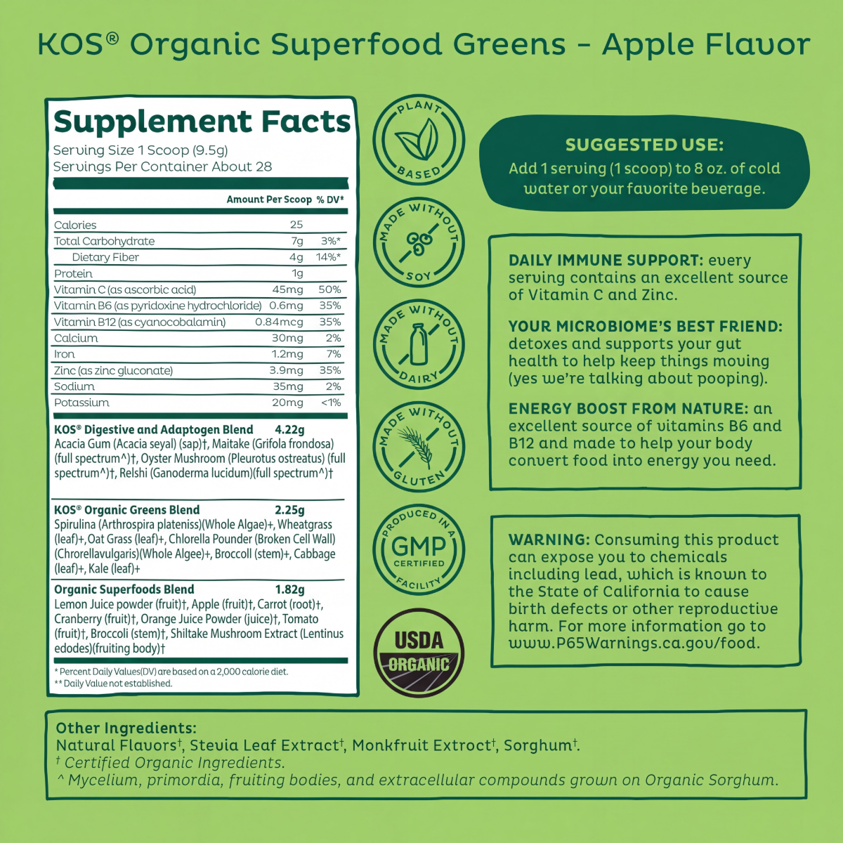 KOS Organic Superfood Greens - Apple Flavor