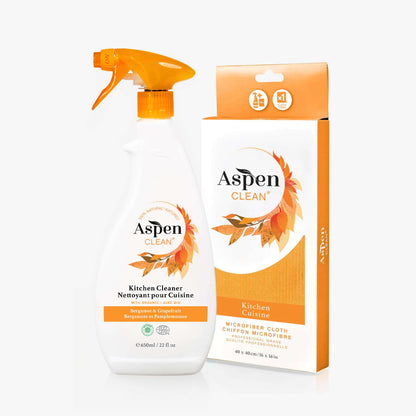 AspenClean Kitchen Cleaner and Microfiber Cloth Kit