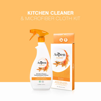 AspenClean Kitchen Cleaner and Microfiber Cloth Kit