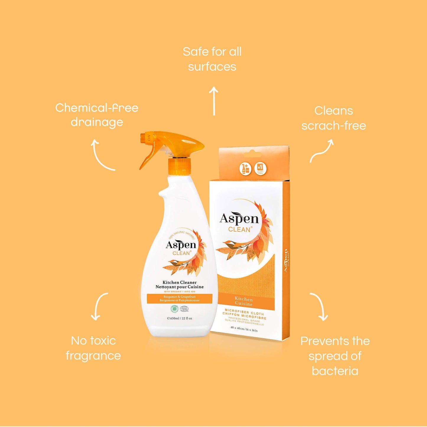 AspenClean Kitchen Cleaner and Microfiber Cloth Kit
