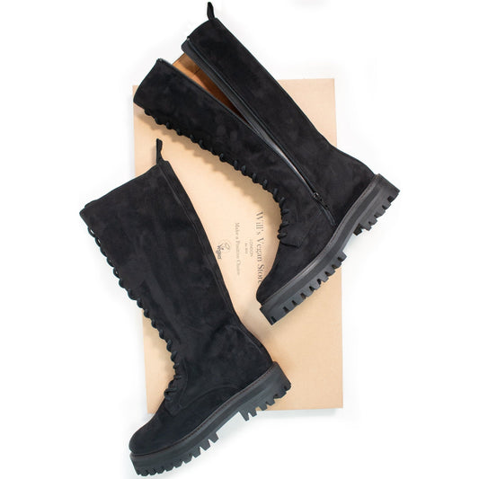 Lace-Up Vegan Suede High Boots