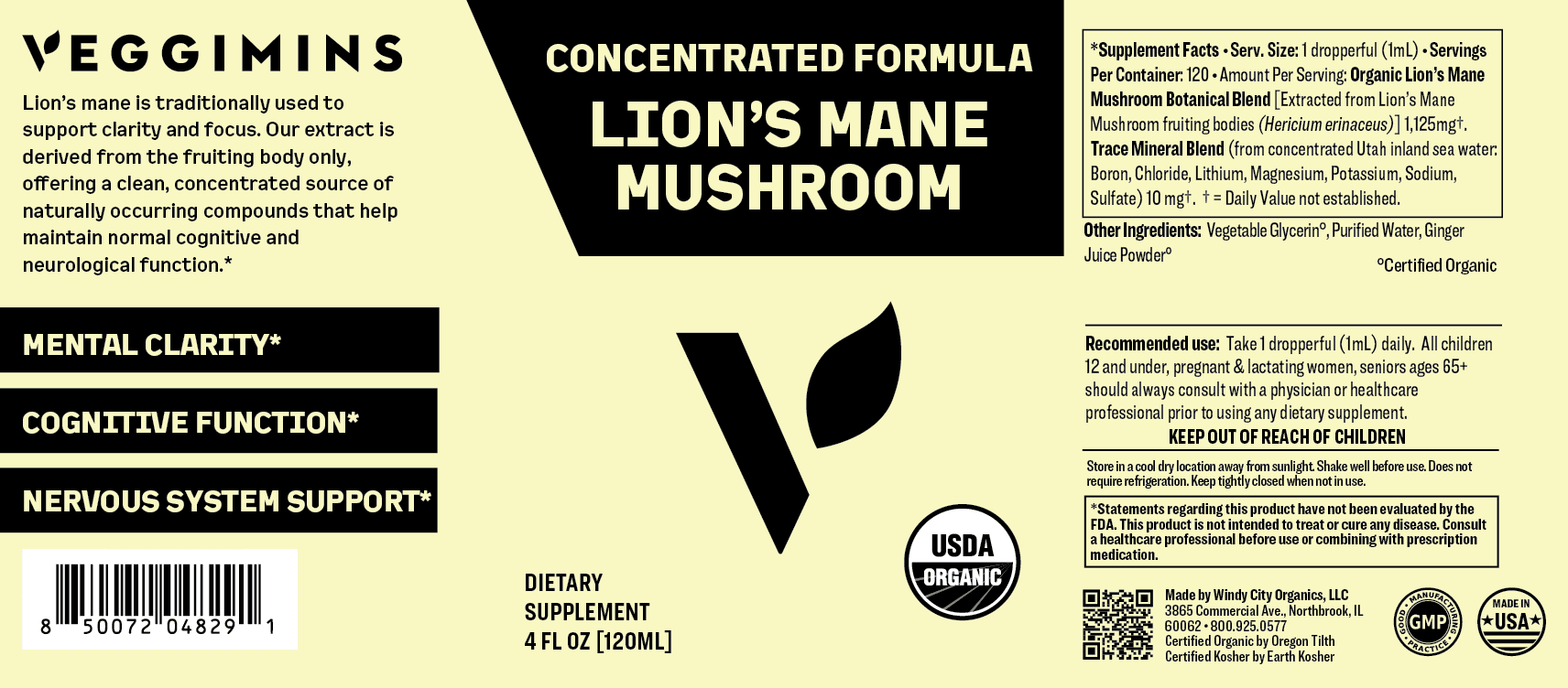 Veggimins Organic Lion's Mane Mushroom, 4oz - Vegan America