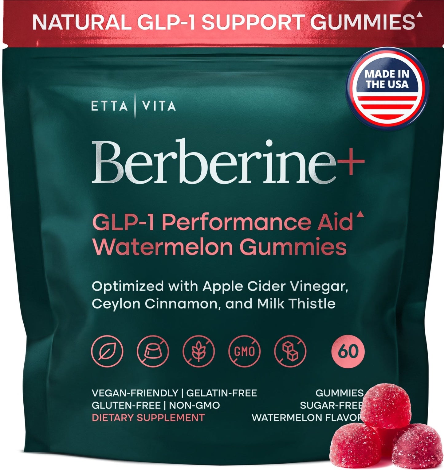 Berberine Watermelon Gummies with ACV, Ceylon Cinnamon, and Milk Thistle - Vegan America