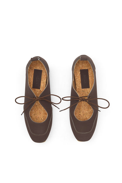 LOUISE – vegan ballerina flats made from plant-based leather in dark chocolate brown
