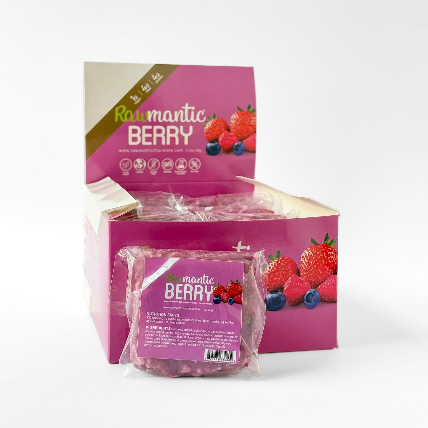 Mixed Berry Mini Vegan Protein Bar, Nut-Free. Pack of 20