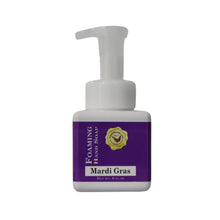 Mardi Gras Foaming Hand Soap in a square, white bottle with a purple label