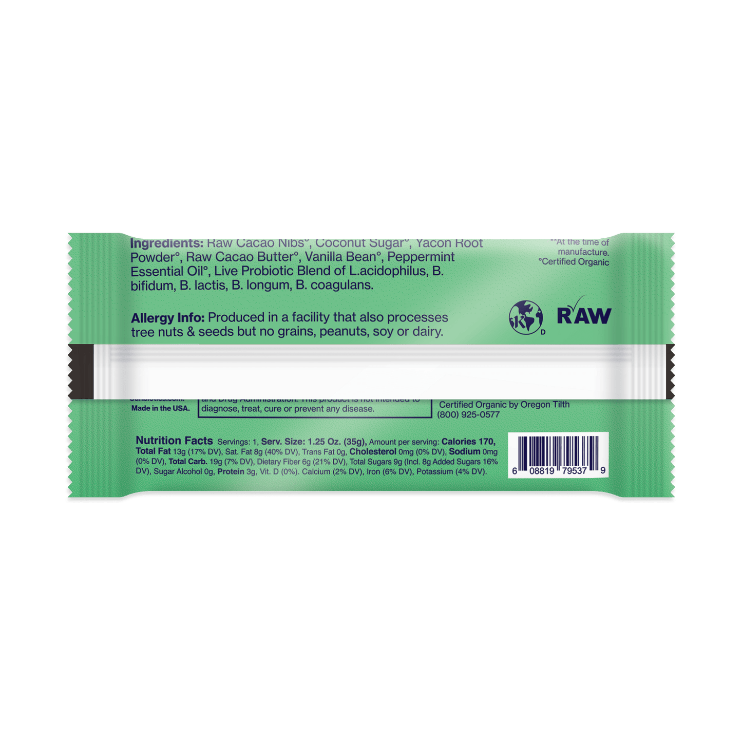 Sunbiotics Better Biome Bar - Probiotic Chocolate Bar - Mint - Vegan America