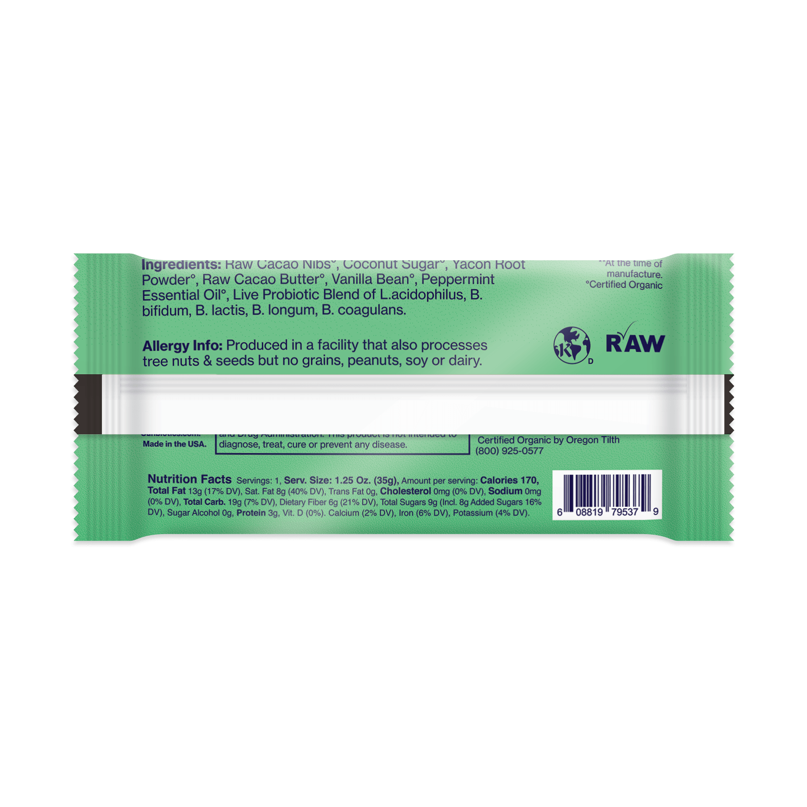Sunbiotics Better Biome Bar - Probiotic Chocolate Bar - Mint - Vegan America