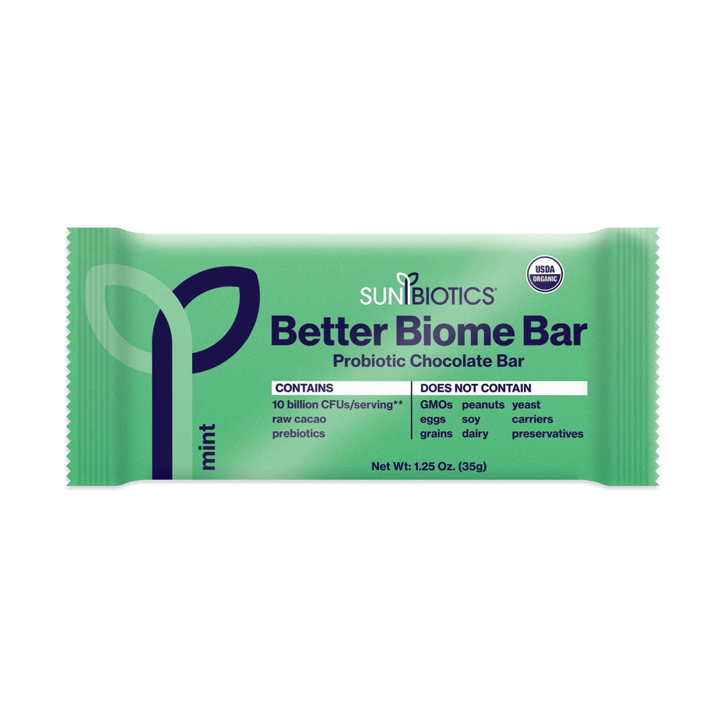 Sunbiotics Better Biome Bar - Probiotic Chocolate Bar - Mint - Vegan America
