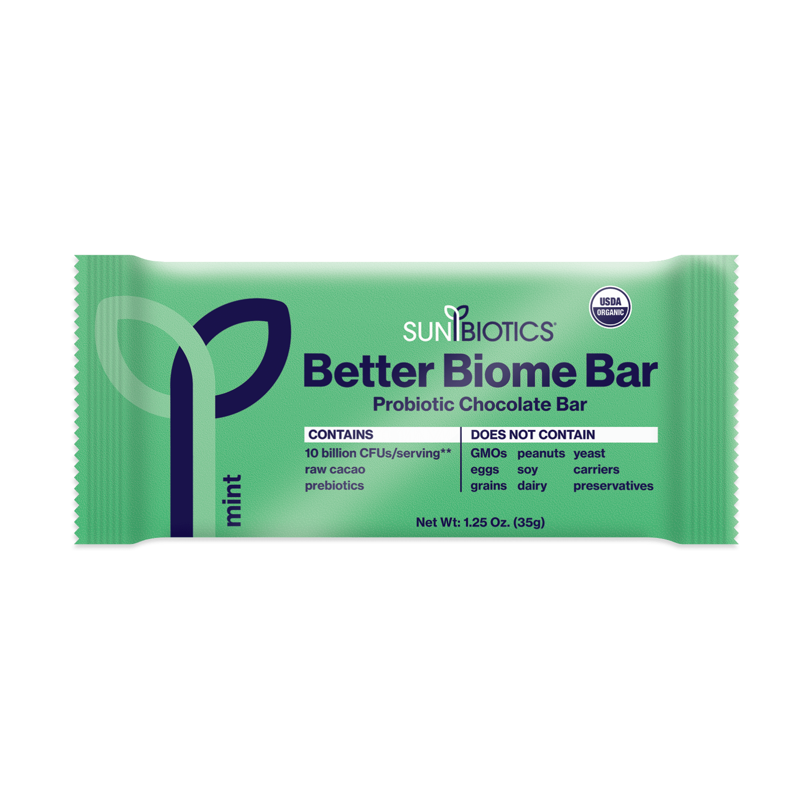 Sunbiotics Better Biome Bar - Probiotic Chocolate Bar - Mint - Vegan America