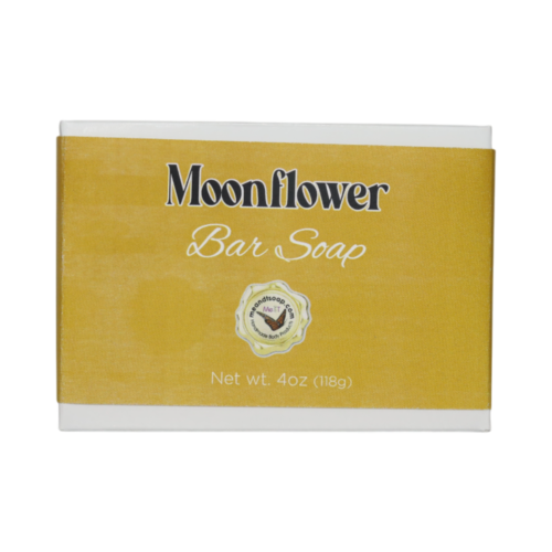 Moonflower Bar Soap shown in a white box with a yellow gold label