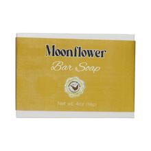 Moonflower Bar Soap shown in a white box with a yellow gold label