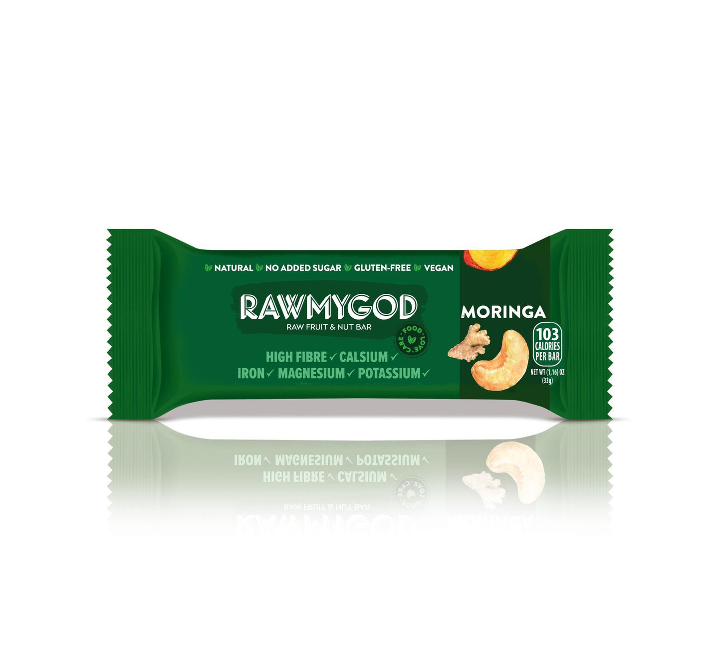 RAWMYGOD Moringa Raw Fruit & Nut Bar, Box of 20