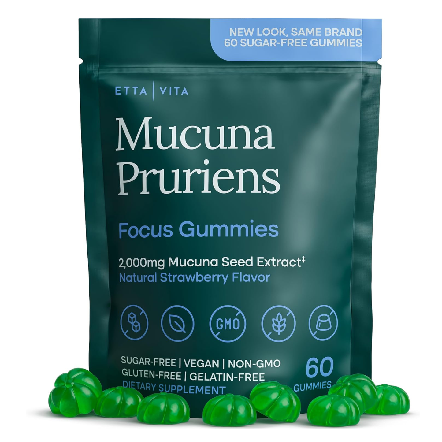 Dopamine Supplement - Sugar-Free Mucuna Pruriens Gummies (2g/serving) Energy & Focus Gummies - Potent Mucuna Pruriens Extract Supplement for Calm Mood and Motivation, Vegan, Non-GMO, Gluten-Free, 60ct