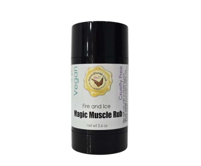 Magic Muscle Rub in a black container with a white label