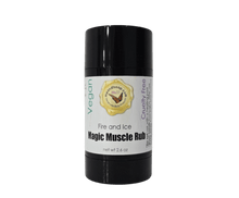 Magic Muscle Rub in a black container with a white label