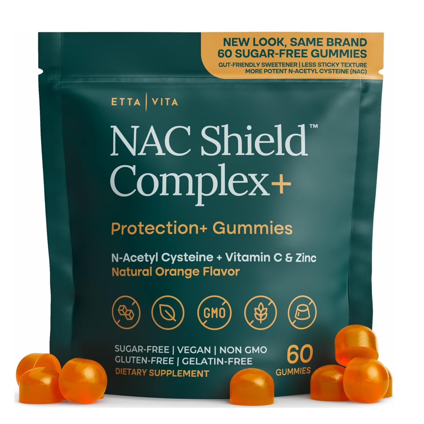 Sugar-Free NAC Gummies with Vitamin C 500mg, Zinc 20mg, N-Acetyl Cysteine 400mg - Antioxidant, Respiratory & Immune Support, Vegan, No Sulfur Taste NAC Supplement for Kids & Adults - 60 Gummies